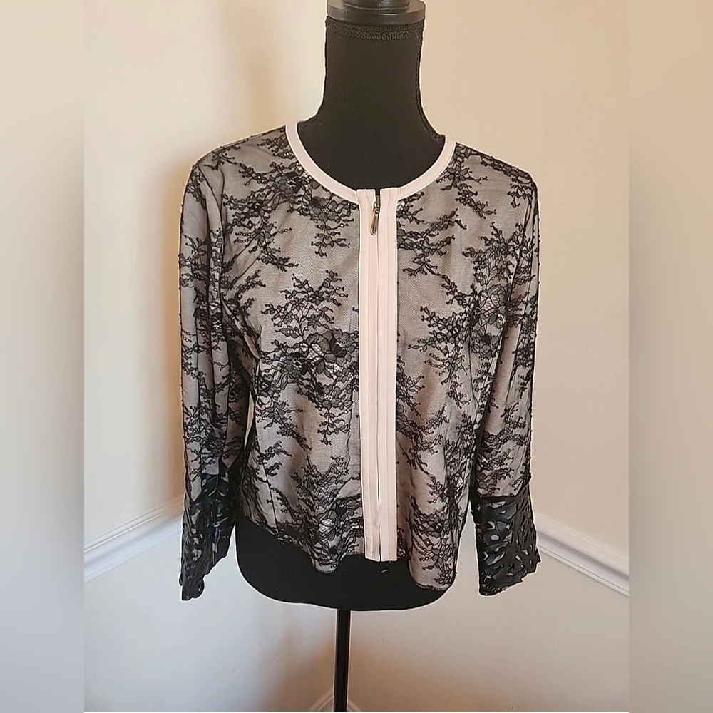 BLACK LABELLace Moto Jacket With Cutwork Cuffs Long Sleeve Sz 1
